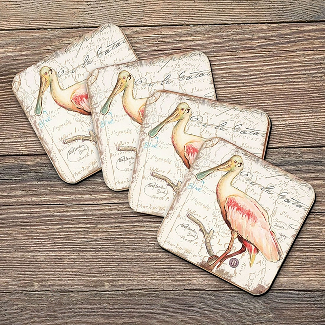 Bird Wooden Cork Coasters, Set of 4