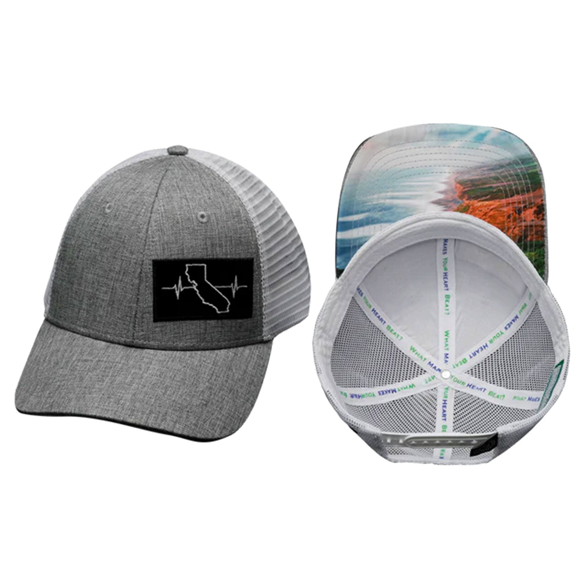 California 6-Panel Shallow Fit Heartbeat Hat (Gray, White)