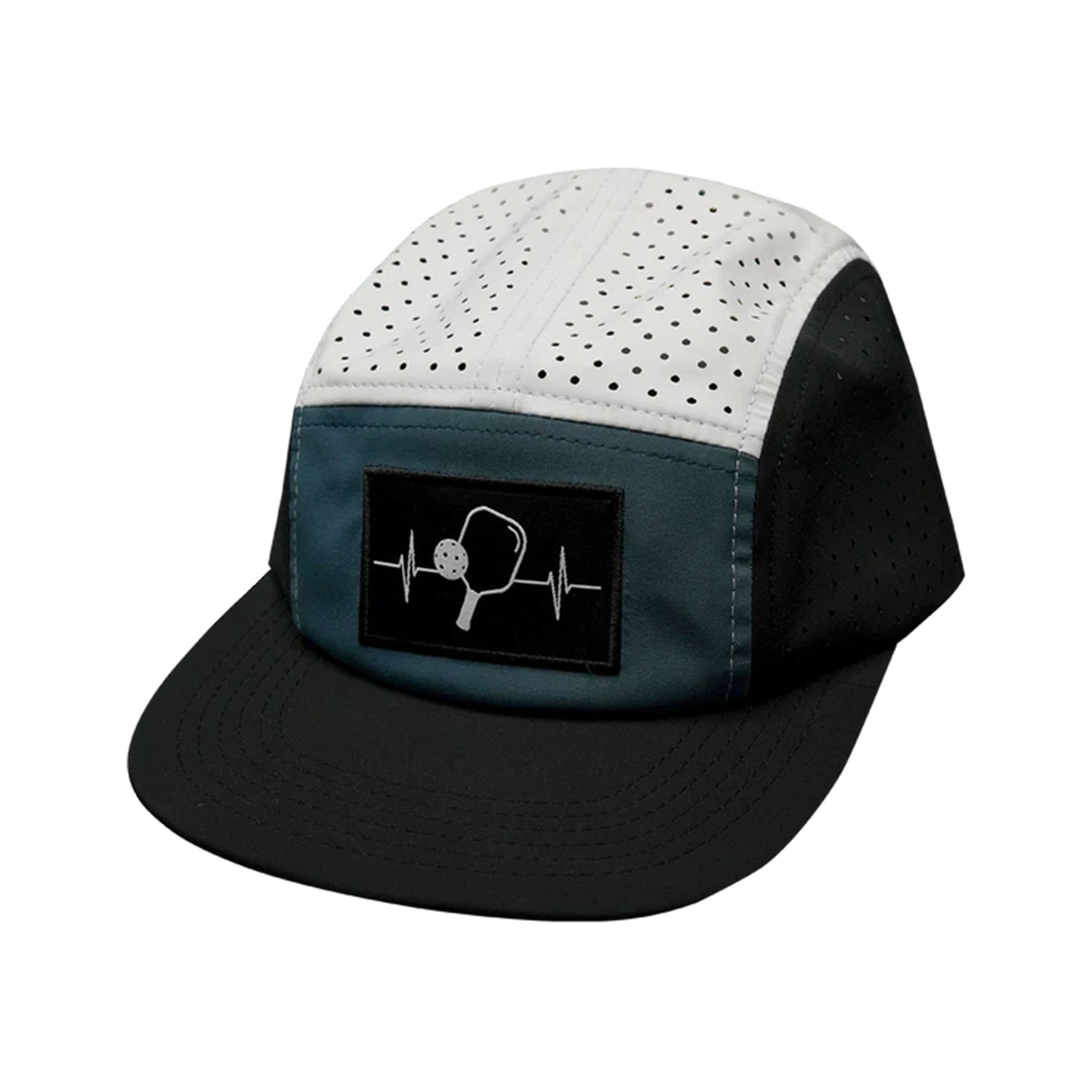 Pickleball 5-Panel Sporty Heartbeat Hat (Black,Slate Green, White)