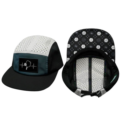 Pickleball 5-Panel Sporty Heartbeat Hat (Black,Slate Green, White)