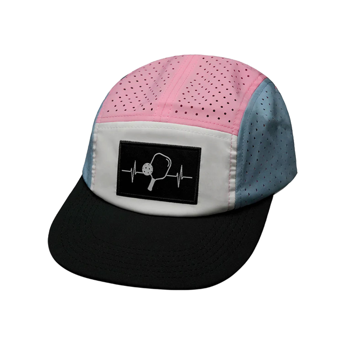 Pickleball 5-Panel Sporty Heartbeat Hat (Black,White, Lt. Blue, Pink)